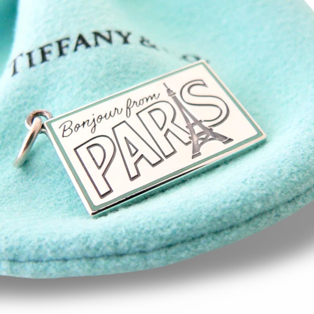 Tiffany & Co. 🇫🇷 Paris Postcard Charm | .925 Sterling Silver Blue Enamel